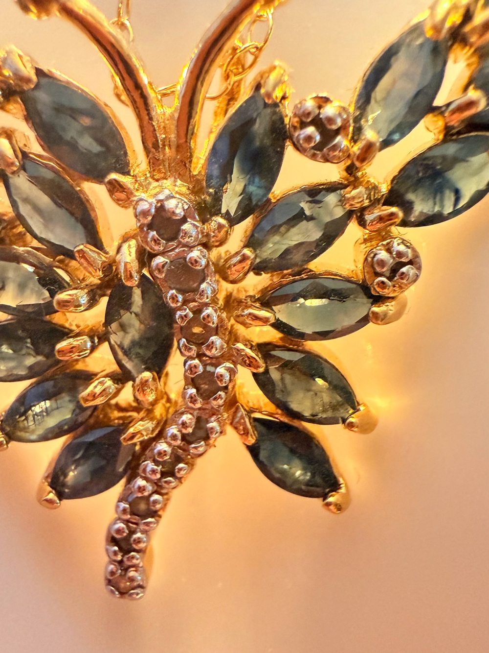 Natural Sapphire Butterfly Pendant 18K Yellow Gold Plated 925 Sterling Silver - Picture 3 of 9